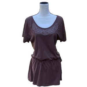 Athleta Swim Cover-Up | Cinch waist with skirt | Brown Embroidery